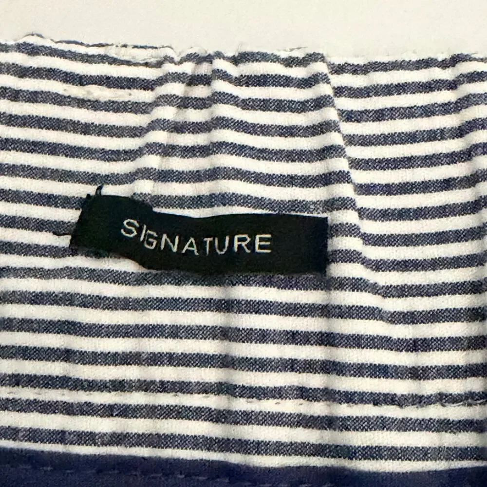 Talbots Signature Striped Seersucker Crop Capri Pants Blue White 16W PETITE